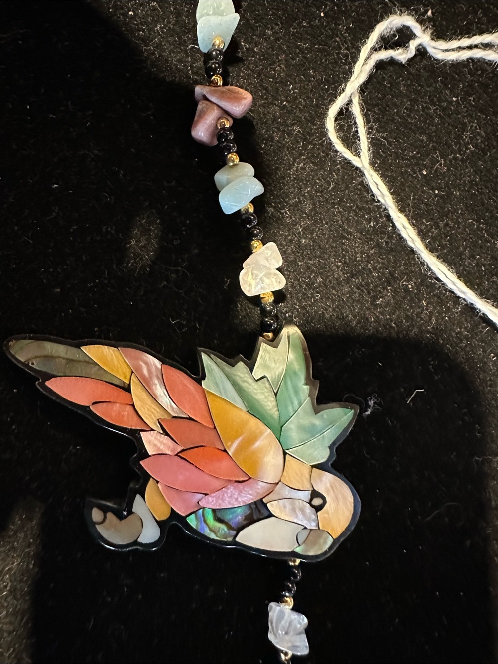 Multicolor Inlay Abalone Lee Sands Signed Bird Necklace in Pastel Tones